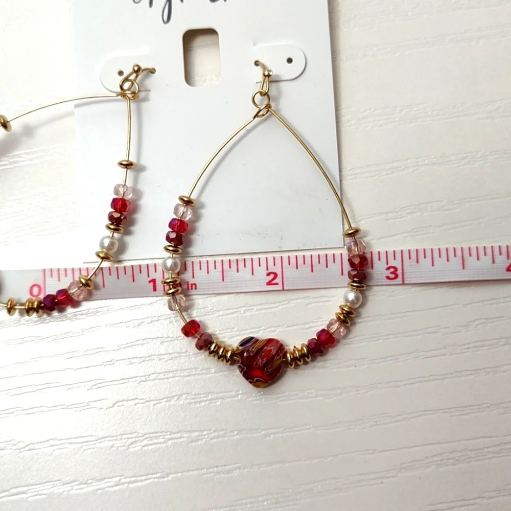 STYLE & CO Gold tone Beaded Heart Drop Earrings - Picture 6 of 9